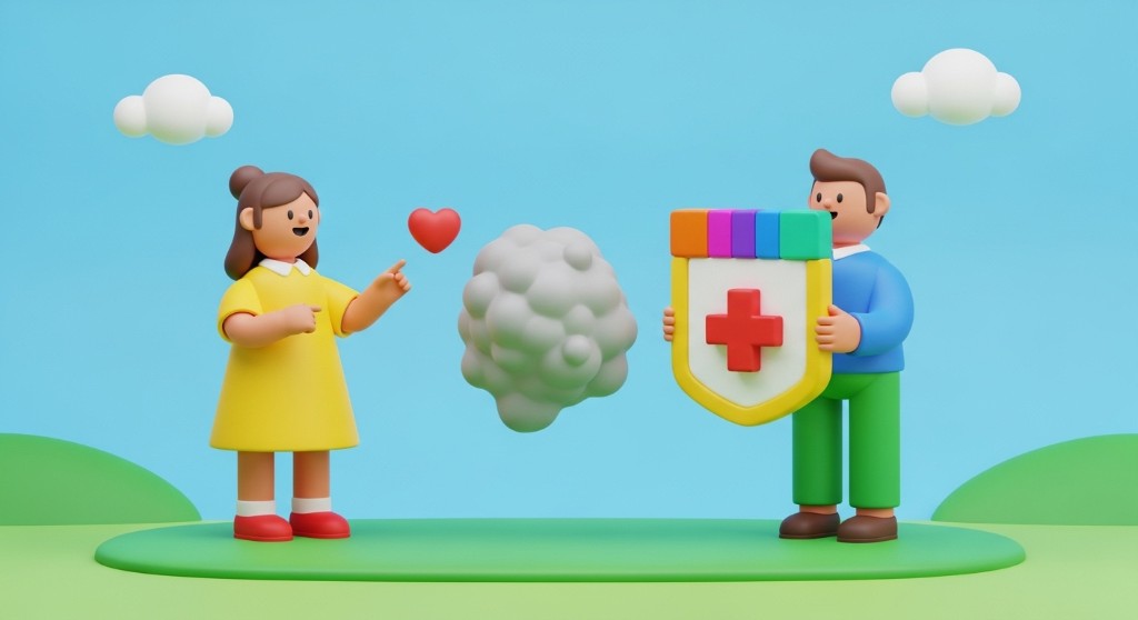 의료 방패로 질병 위험으로부터 가족을 보호하는 암보험 안내 일러스트