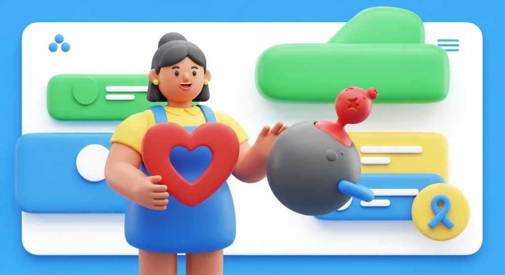 건강 관리와 암보험 디지털 안내를 표현한 일러스트